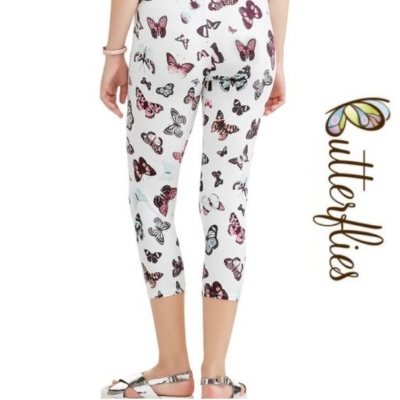 🆕️ Butterflies Multi on White Capri Leggings - L - Picture 4 of 6